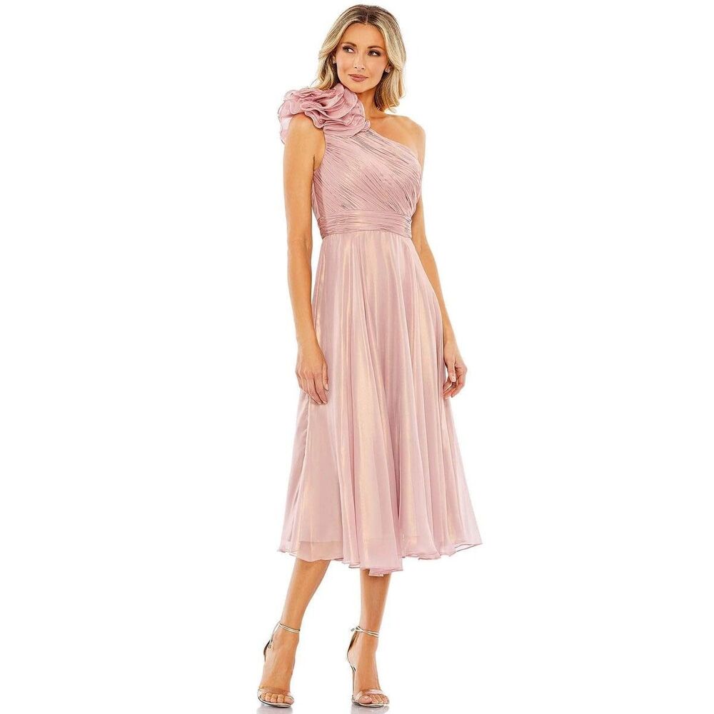 Mac Duggal Blush Pink One-Shoulder Midi Dress
